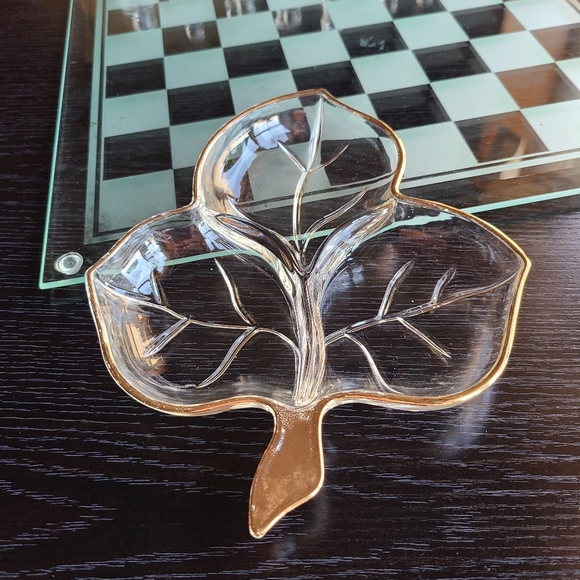 Vintage MAPLE LEAF Candy / Relish Dish Hazel Atlas Clear Glass - gold tr… - Picture 7 of 7